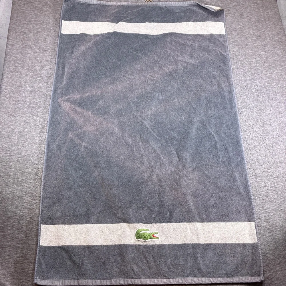 Lacoste Beach Towel Large Gray Vintage Faded Striped Logo Travel Distressed